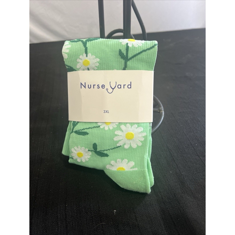Nurse Yard Compression Socks 3XL Green Daisy Floral Nursing Support FL-GRN-3X